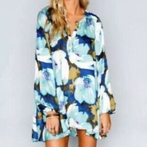 Show Me Your MuMu Dresses & Skirts - Show Me Your Mumu Green  Blue Floral Jamie Tunic/ Mini Dress Small